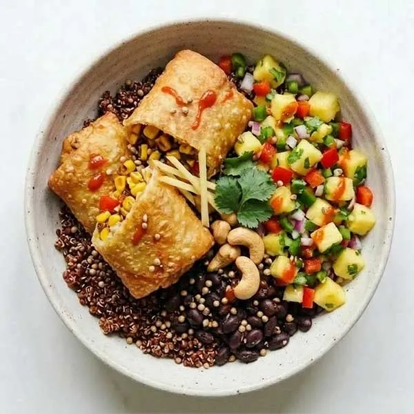 Corn and bell pepper chimichanga with pineapple salsa